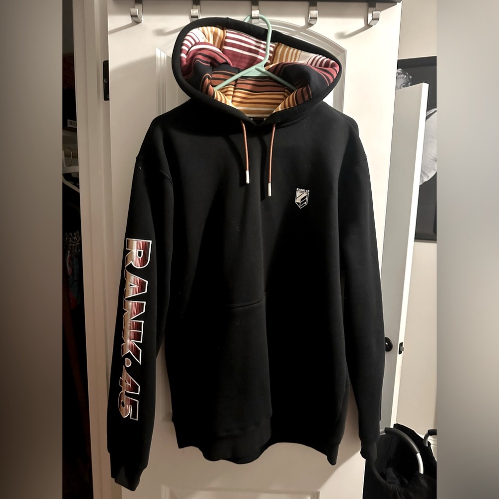 RANK 45® MEN'S SMOKE ON STRIPED LOGO SLEEVE HOODIE SWEATSHIRT (Medium)